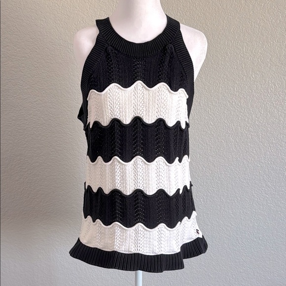 Tommy Hilfiger Black and White Ribbed Asymmetrical Tank Top - Picture 2 of 5